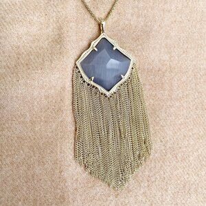 NWT Kendra Scott Kingston Adjustable Fringe Necklace - Light Gold Tone & Blue